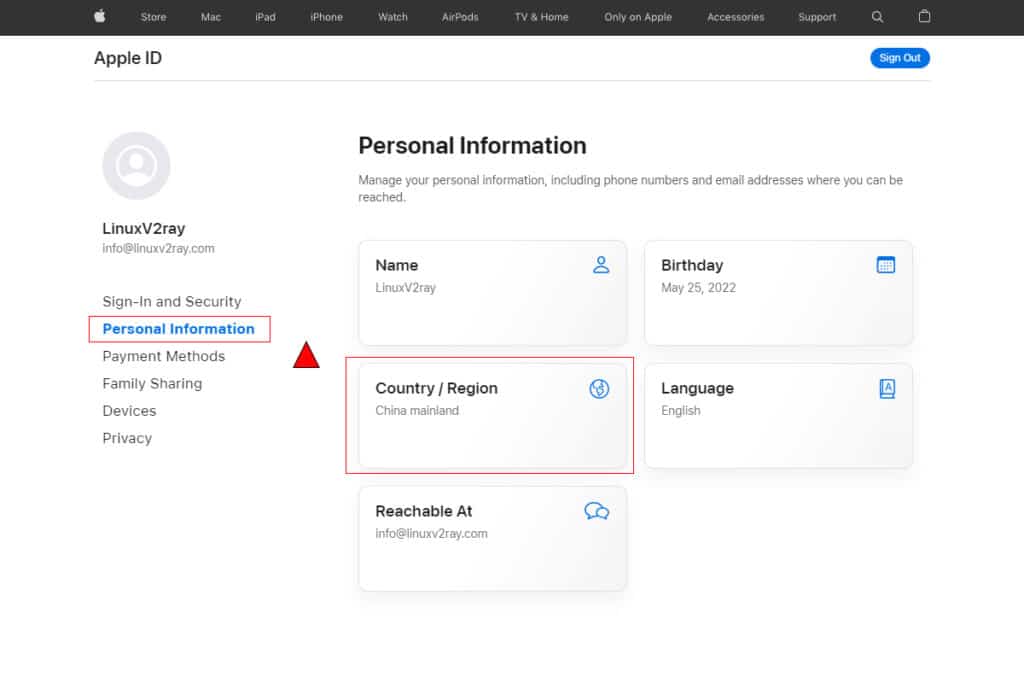 美国 Apple ID 个人资料页面